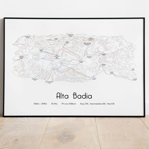 Cartel/impresión del mapa de pistas de esquí de Alta Badia
