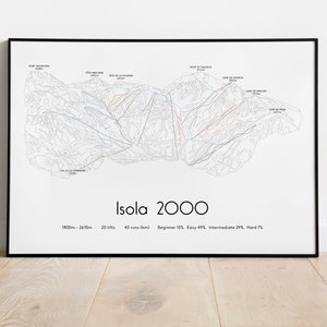 Póster/impresión del mapa de pistas de esquí de Isola 2000