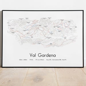 Póster/impresión con mapa de pistas de esquí de Val Gardena