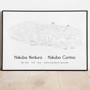 Hakuba Cortina Norikura Otari - Cartel/impresión del mapa de pistas de la pista de esquí