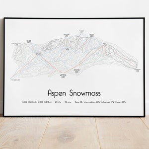 Póster/impresión del mapa de pistas de esquí de Aspen Snowmass