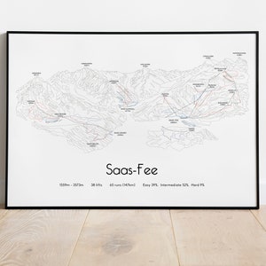 Póster/impresión con el mapa de las pistas de esquí de Saas-Fee