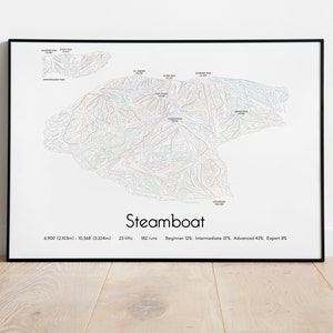 Póster/impresión del mapa de la pista de esquí de Steamboat Trail