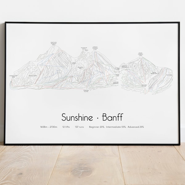 Sunshine Village - Banff - Ski Piste Trail Map Poster/Print