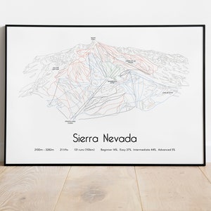 Affiche/impression de carte des pistes de ski de la Sierra Nevada