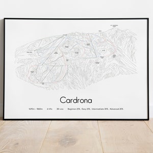 Póster/impresión del mapa de pistas de esquí de Cardrona