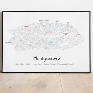 Cartel/impresión del mapa de pistas de esquí de Montgenevre