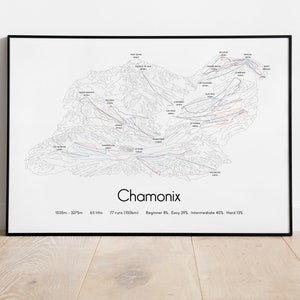 Chamonix Ski Pist Map Poster / Druck