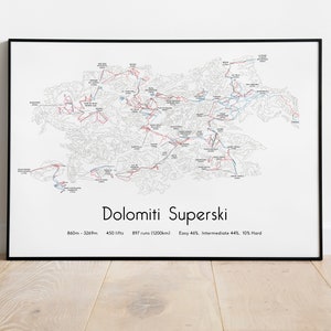 Dolomiti Superski Sellaronda Val Gardena kaart poster/afdruk skipistes