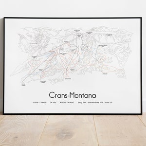 Cartel/impresión del mapa de pistas de esquí de Crans-Montana