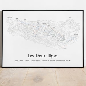 Cartel/impresión del mapa de pistas de esquí de Les Deux Alpes / Les 2 Alpes