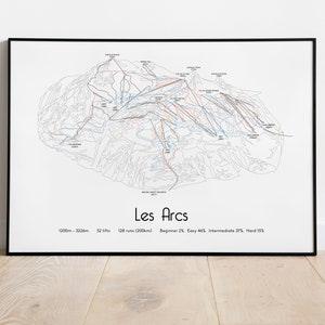 Cartel/impresión del mapa de pistas de esquí de Les Arcs