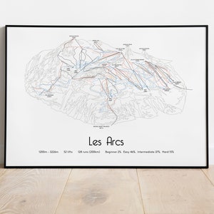 Les Arcs Ski Piste Map Poster/Print