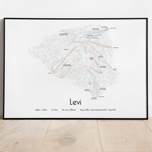 Póster/impresión con mapa de pistas de Levi, Finlandia