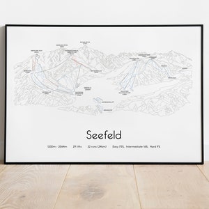 Póster/impresión con mapa de pistas de esquí de Seefeld