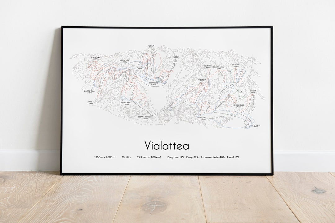 Vialattea - Voie lactée - Sauze d'Oulx - Sestrières - Claviere - Montgenèvre Plan des pistes de ski Poster/Print - Etsy France
