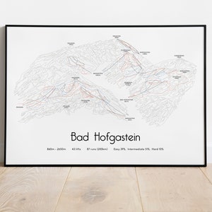 Bad Hofgastein. Bad Gastein. Dorfgastein - Cartel/impresión del mapa de pistas de esquí