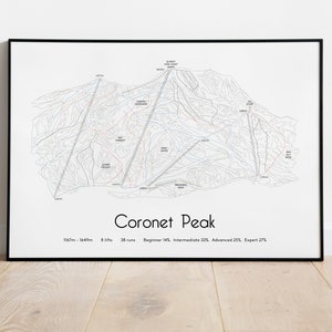 Póster/impresión del mapa de pistas de esquí de Coronet Peak