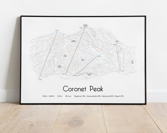 Coronet Peak Ski Field Piste Map Poster/Print