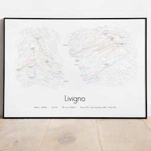 Póster/impresión con mapa de pistas de esquí de Livigno