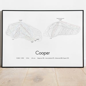 Póster/impresión del mapa de pistas de esquí de Cooper Trail
