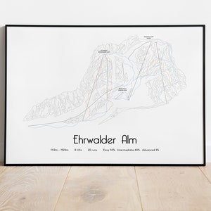 Póster/impresión con mapa de pistas de esquí de Ehrwalder Alm