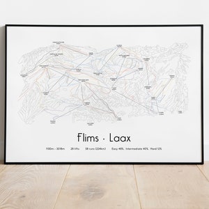 Cartel/impresión del mapa de pistas de esquí de Flims Laax