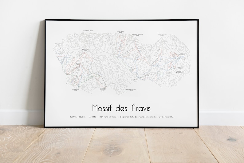 Massif des Aravis . La Clusaz . La Grand Bornand . Manigod . Saint-Jean-de-Sixt . Ski Piste Map Poster/Print image 1