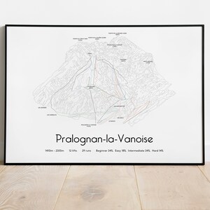 Cartel/impresión del mapa de pistas de esquí de Pralognan-la-Vanoise