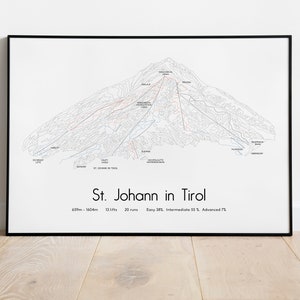 St Johann in Tirol - Sankt Johann - Cartel/impresión del mapa de pistas de esquí