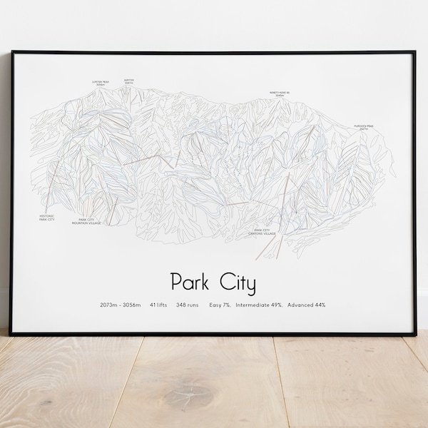 Park City Utah   Ski Trail Piste Map Poster/Print