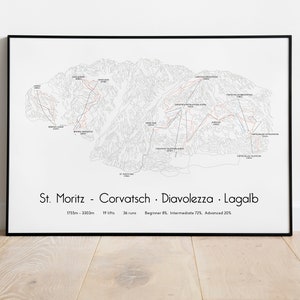 Póster/impresión con mapa de pistas de esquí de St. Moritz - Corvatsch