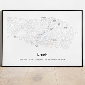 Póster/impresión del mapa de pistas de esquí de Rauris, Austria