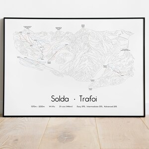 Cartel/impresión del mapa de pistas de esquí de Solda Trafoi