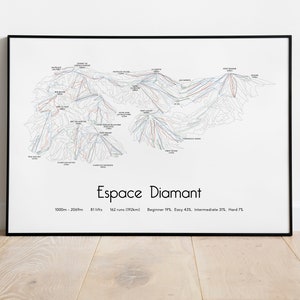 Cartel/impresión del mapa de pistas de esquí Espace Diamant