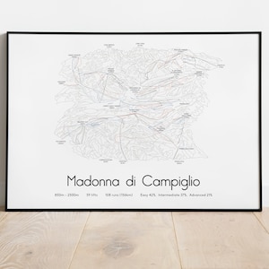 Virgen de Campiglio. Cartel/impresión del mapa de pistas de esquí