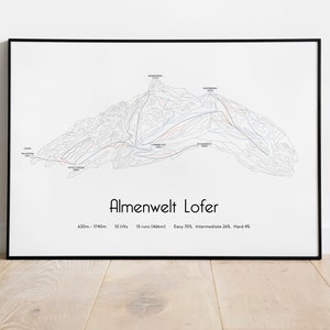 Cartel/impresión del mapa de pistas de esquí de Almenwelt Lofer