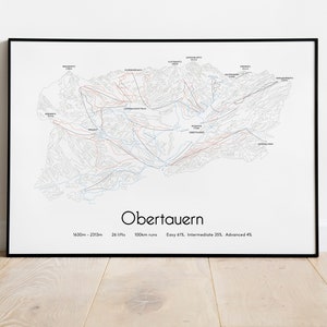 Cartel/impresión del mapa de pistas de esquí de Obertauern