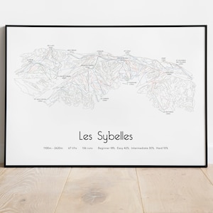 Cartel/impresión del mapa de pistas de esquí de Les Sybelles