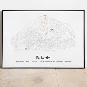 Póster/impresión con mapa de pistas de esquí de Bellwald