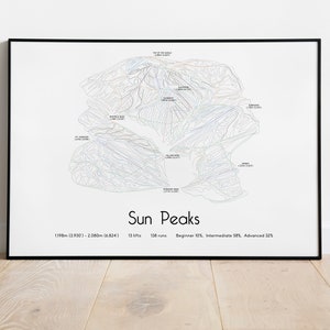Póster/impresión del mapa de pistas de esquí de Sun Peaks BC