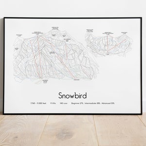 Póster/impresión del mapa de pistas de esquí de Snowbird Trail