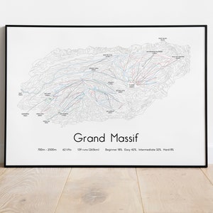 Grand Massif - Cartel/impresión del mapa de pistas de esquí de Flaine Samoëns