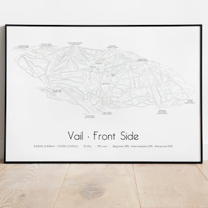 Póster/impresión del mapa de pistas de esquí de la parte frontal de Vail
