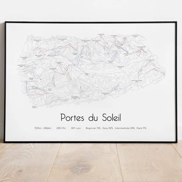 Portes du Soleil - Avoriaz . Morzine . Les Gets Ski Piste Map Poster/Print