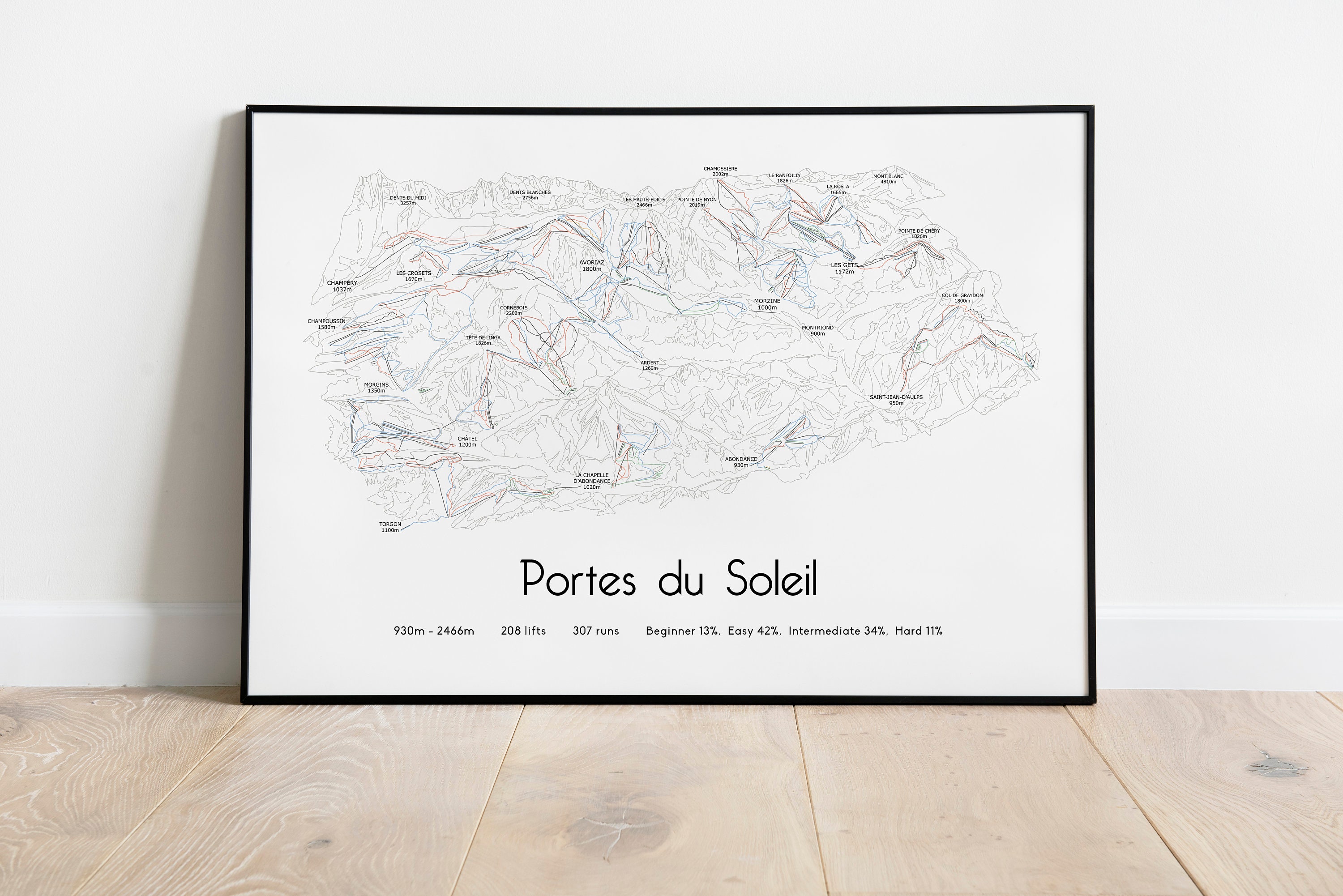 Portes du Soleil - Avoriaz . Morzine . Les Gets Ski Piste Map Poster/Print