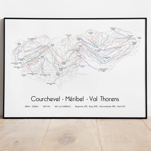 3 valleien - poster/afdruk skipistekaart (Courchevel, Meribel, Val Thorens)