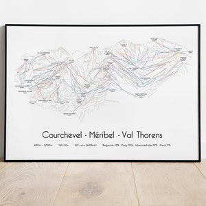 3 Valleys - Ski Piste Map Poster/Print  (Courchevel, Meribel, Val Thorens)