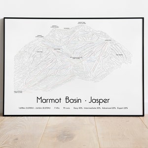 Póster/impresión del mapa de pistas de esquí de Marmot Basin - Jasper