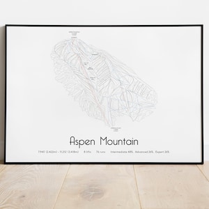 Póster/impresión del mapa de pistas de esquí de Aspen Mountain